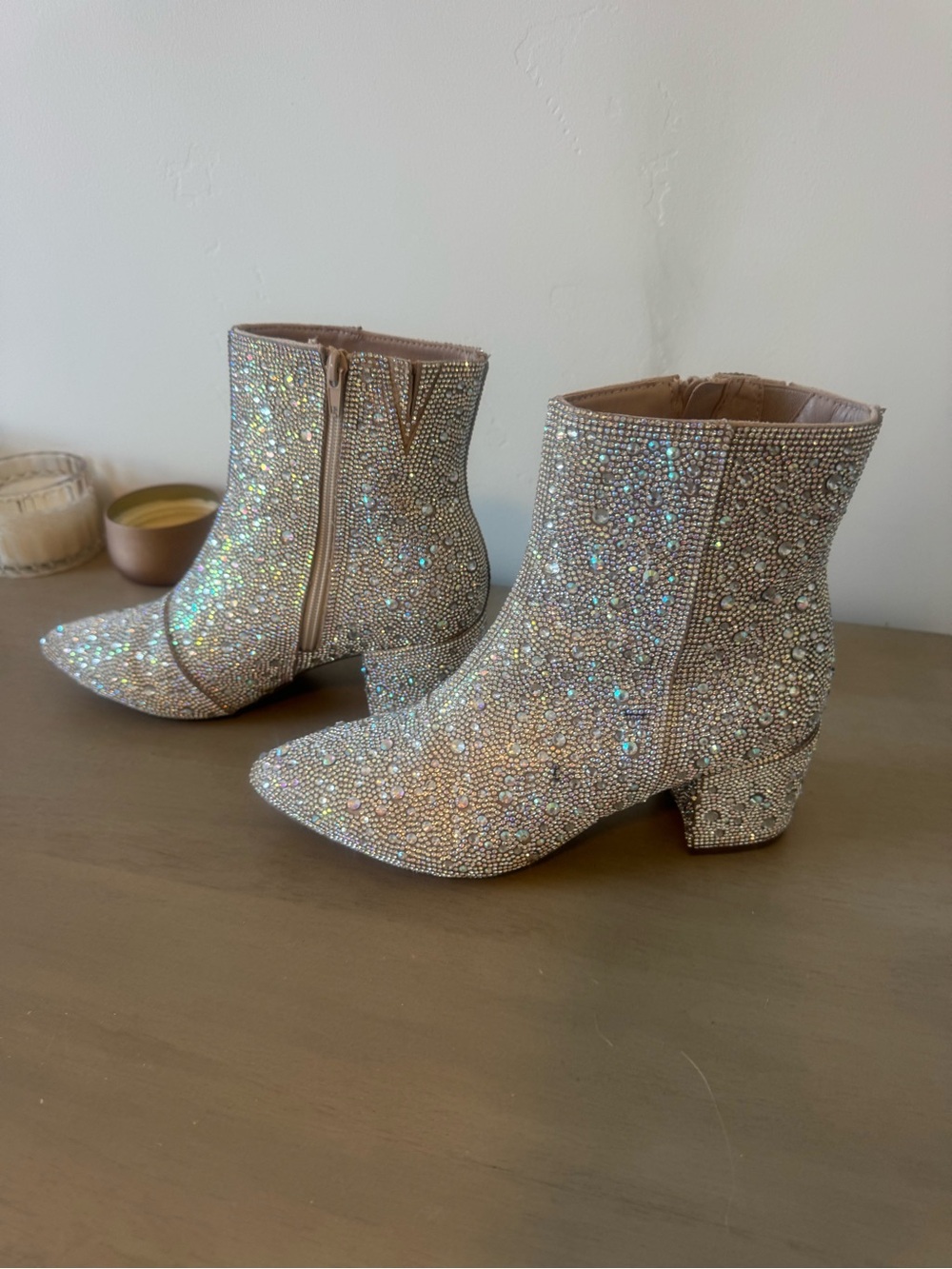 Embellished Silver Crystal Ankle Boots - Womens